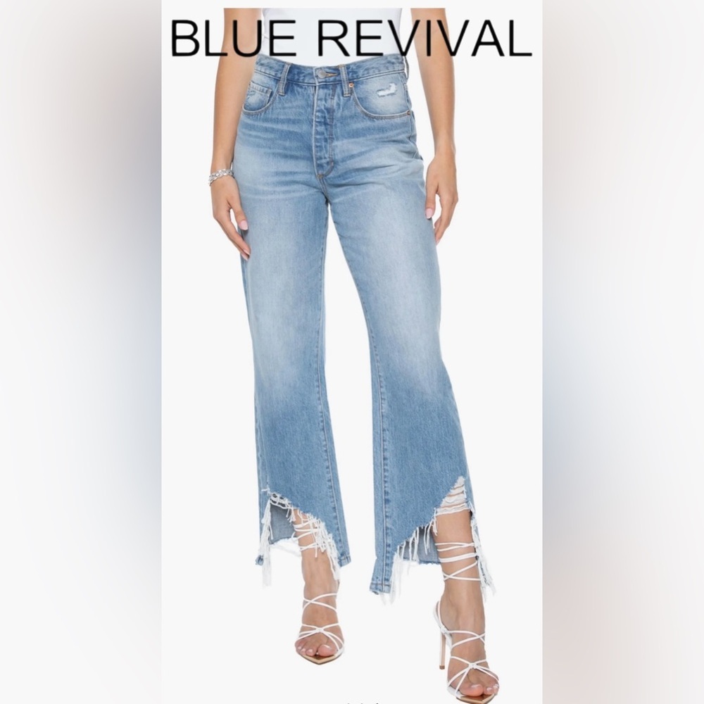 Blue Revival High Rise Chop Shop Frayed Hem Ankle Jeans | Athens Wash | Size 28